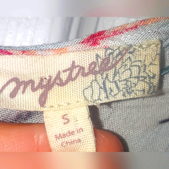 🆕️(M)🌼🔥Mystree🔥🌼 100% Rayon Kimono White w Dipped Floral Flowy Short Sleeve - Picture 5 of 8